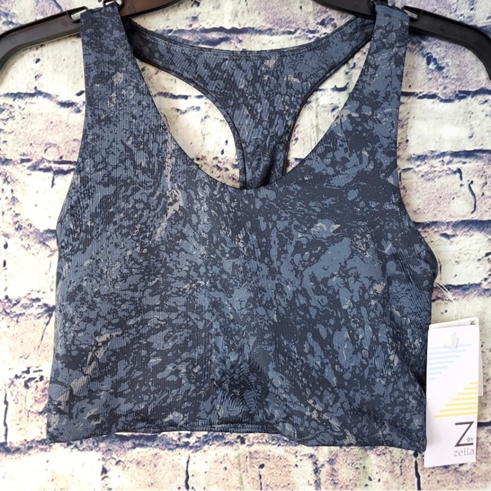 Z By Zella Blue Slate Lucretia Print Polyester Spandex Sports Bra Tank Top XS